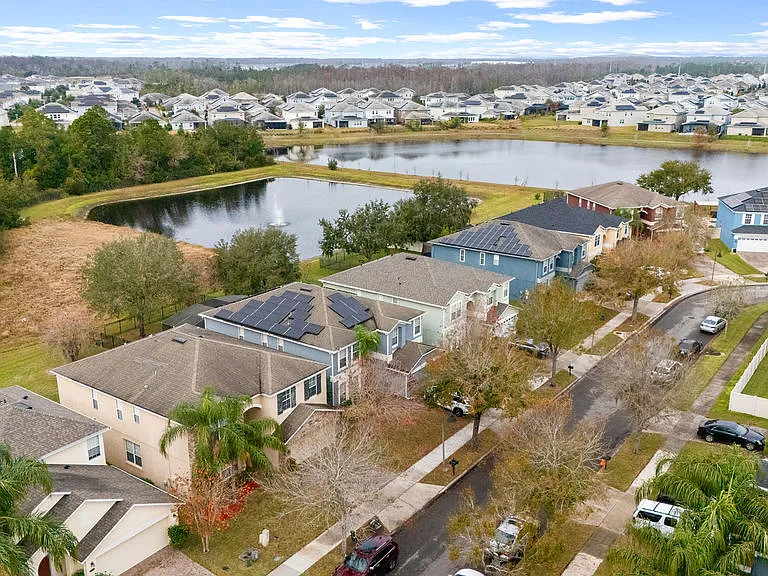 Aerial view of the front side of the house