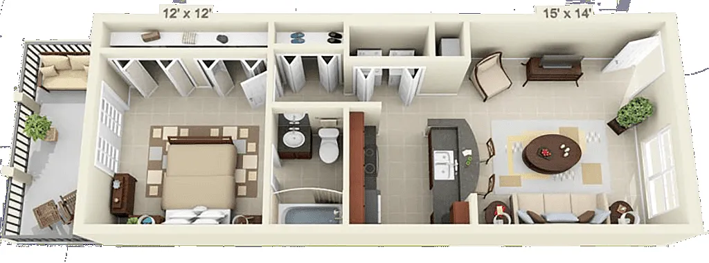 Floor plan 1 Bed 1 Bath - Medium