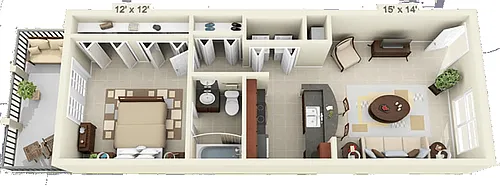 Floor plan 1 Bed 1 Bath - Medium
