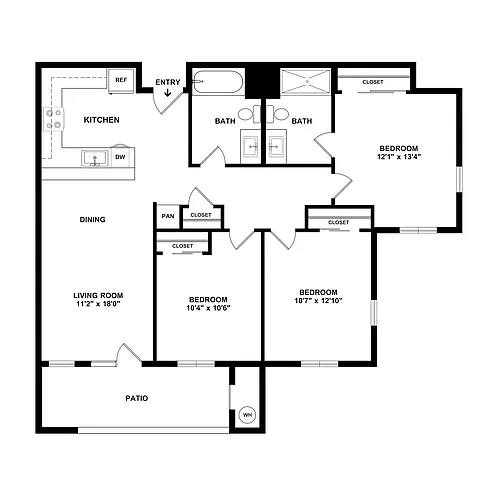 Floor plan 3 Bedroom 2 Bath