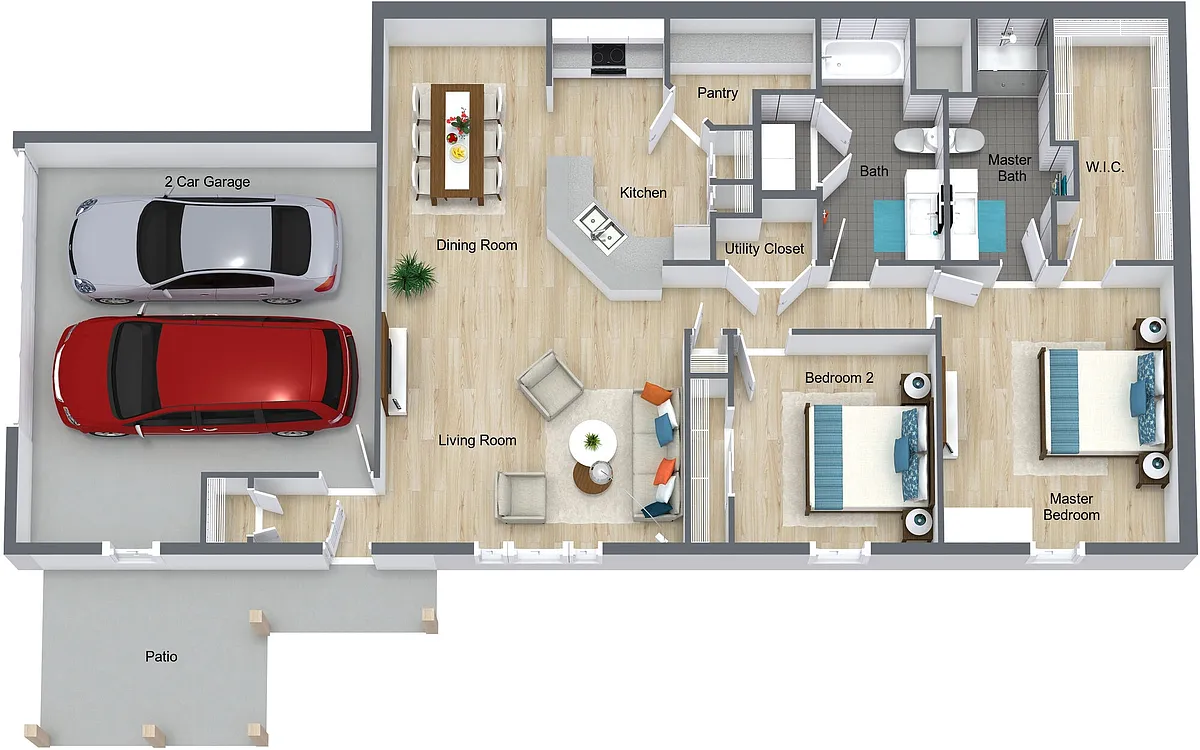 Floor plan Village West - 2Bedroom/2 Bath/2 Car Attached Gara