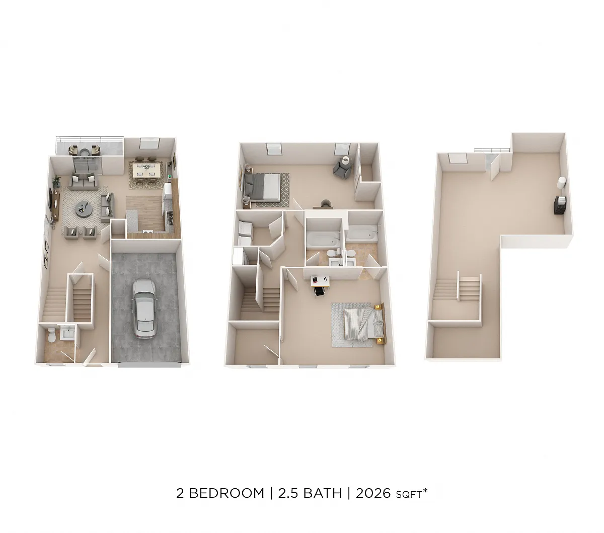 Floor plan Two Bedroom 2.5 Bath Townhome with Garage