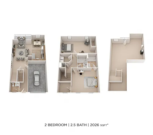 Floor plan Two Bedroom 2.5 Bath Townhome with Garage