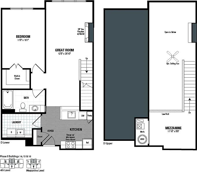 Floor plan 1 Bed 1 Bath Loft-D