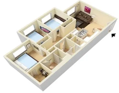 Floor plan Three Bedroom Two Bath 60% Phase I