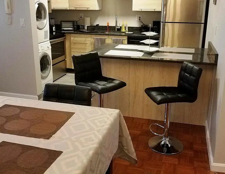 View of the kitchen and the "breakfast bar."