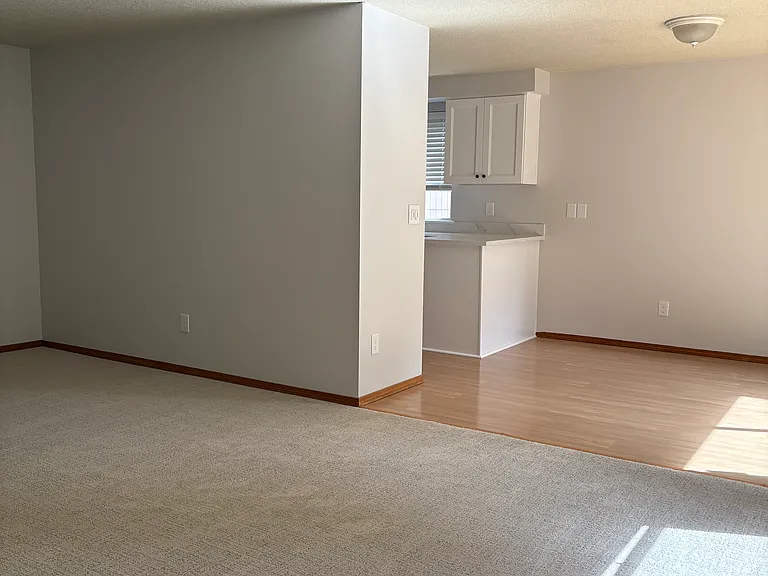 Living room view into dining room/kitchen