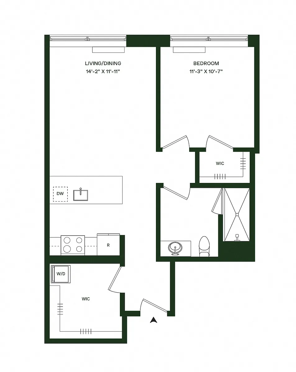 Floor plan Residence 16 - 1BR 1BA
