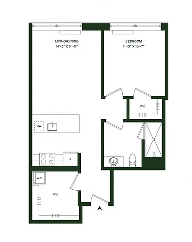 Floor plan Residence 16 - 1BR 1BA