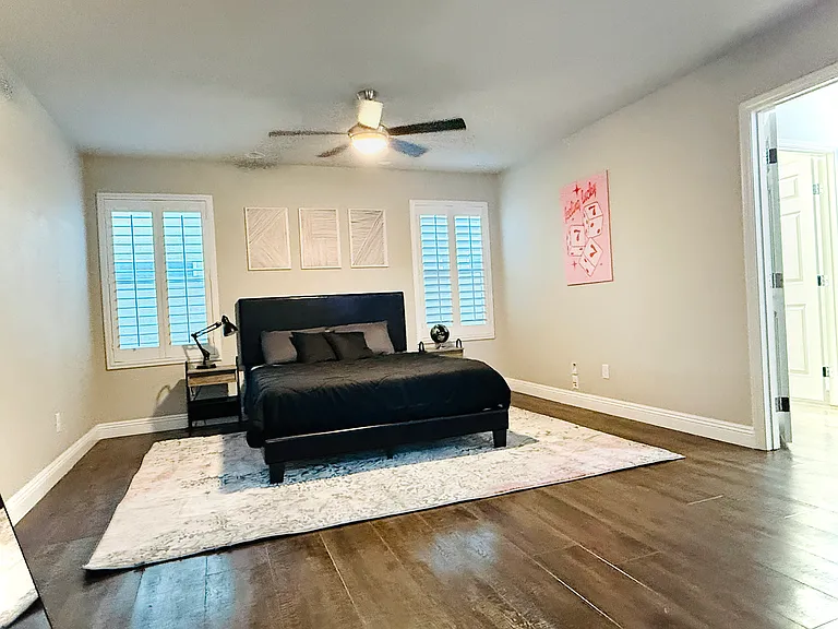 3rd Floor Master: Brand new queen-sized bed with memory foam mattress. Full length mirror. SmartTV.
Overlooking the master bathroom & walk-in closet.