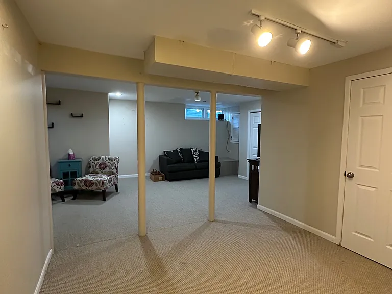 Extra space in finished basement.