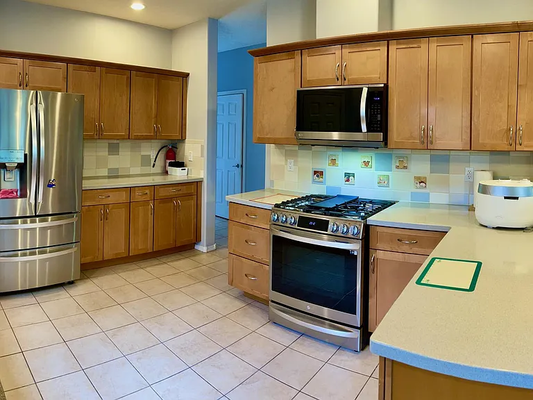 Spacious kitchen with high-end appliances