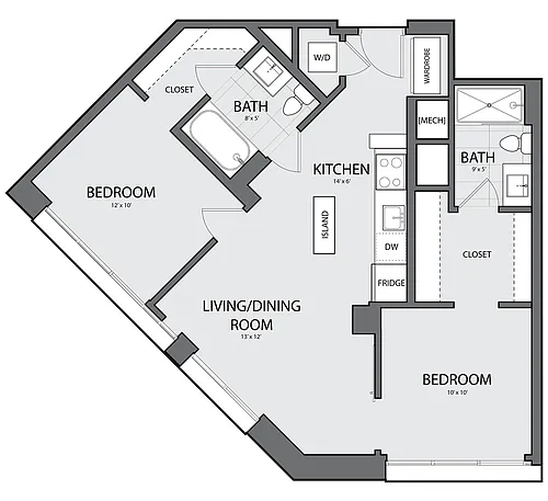 Floor plan 2 Bed/2 Bath-A-2F