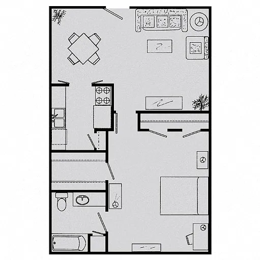 Floor plan 1 Bed, 1 Bath