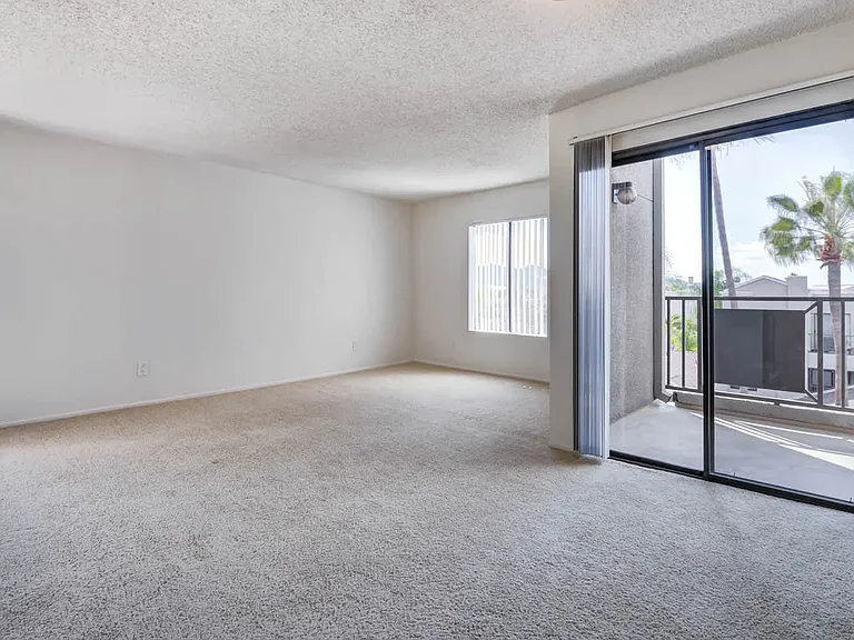 Carpeted Living Room and Balcony