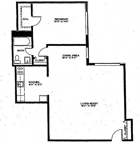 Floor plan 1 Bed, 1 Bath