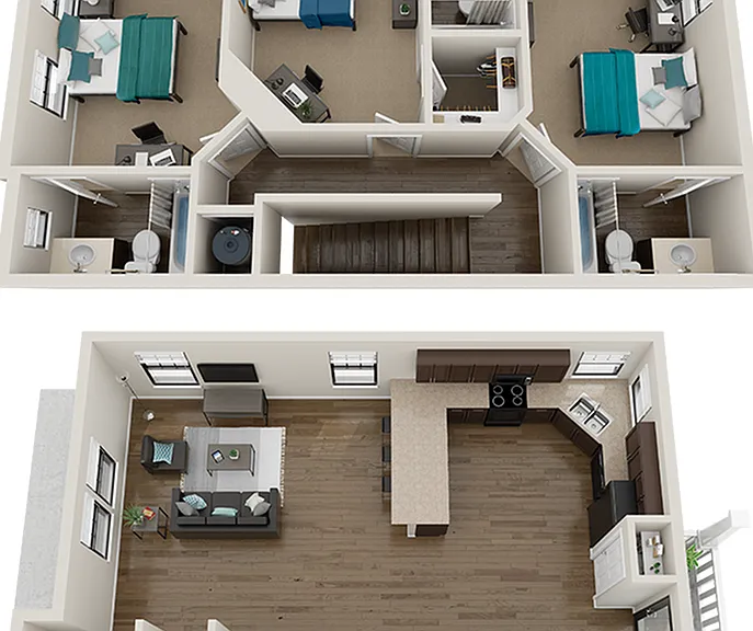 3x3.5 Floor Plan - The Collective at Clemson 3x3.5 Floor Plan - The Collective at Clemson