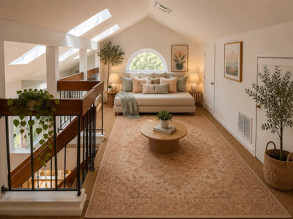 AI virtual staging of loft area