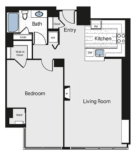 Floor plan 1 Bed/1 Bath - aa3