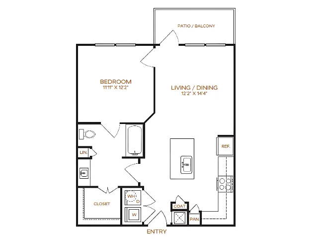 Floor plan 1 Bed, 1 Bath E (80% Income Restricted)