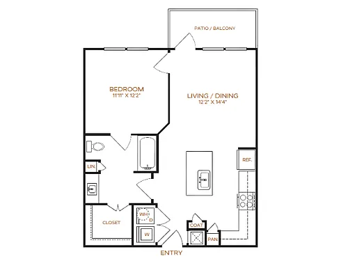 Floor plan 1 Bed, 1 Bath E (80% Income Restricted)