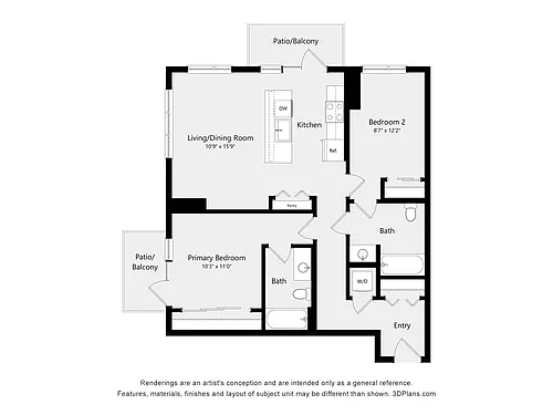 Floor plan Two Bed Two Bath 1