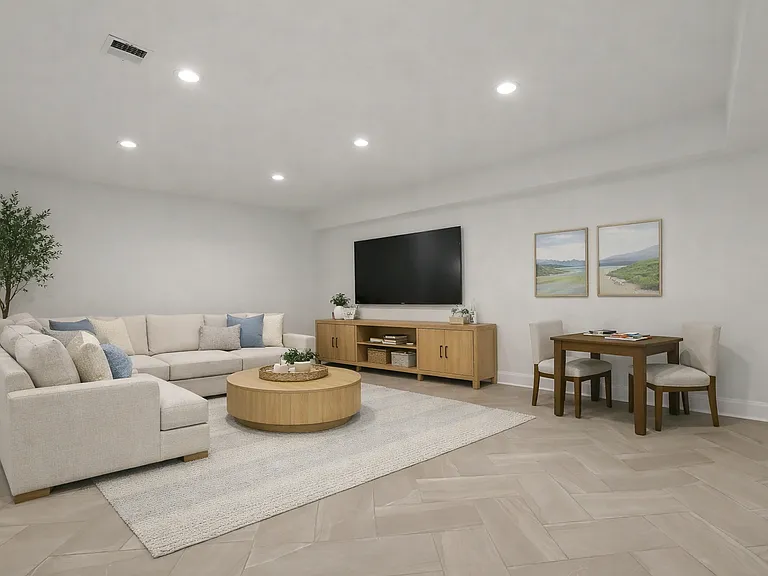 Finished lower level includes a recreation area, 5th bedroom option and full bathroom