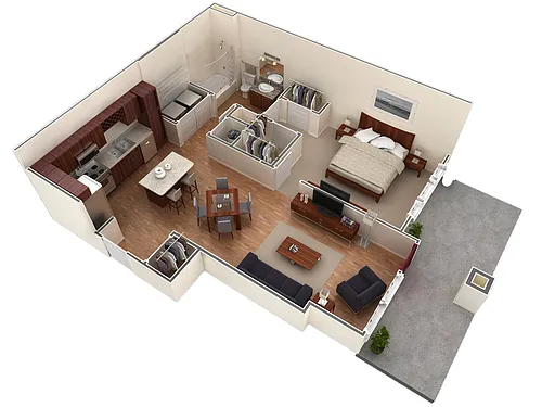 Floor plan 1 BR Designer Courtyard Garage