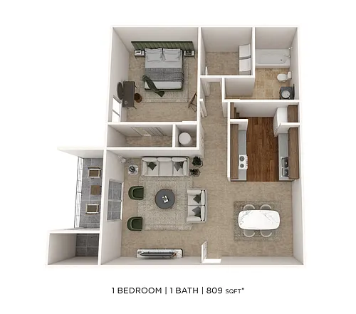 Floor plan One Bedroom- 809 sqft