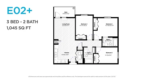 Floor plan Three Bedroom Two Bath