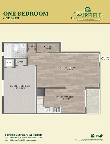 Floor plan One Bedroom 715SF