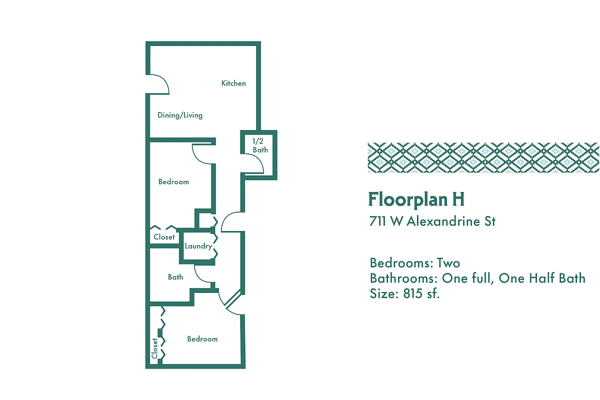 Floor plan 711 Alexandrine - 2BR 1.5 BA