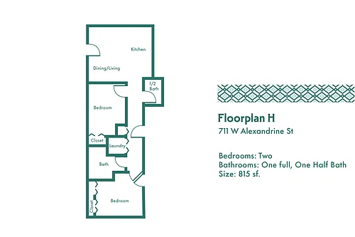 Floor plan 711 Alexandrine - 2BR 1.5 BA