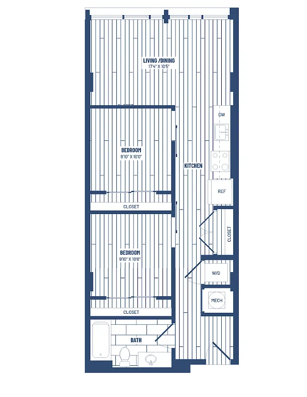 Floor plan 2 Bed/1 Bath Junior-HJR2Ab x14/x16