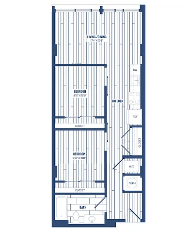 Floor plan 2 Bed/1 Bath Junior-HJR2Ab x14/x16