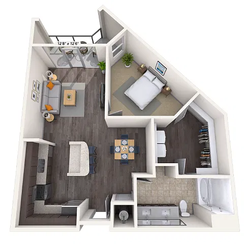 Floor plan Traditional 1x1 712-901 SF
