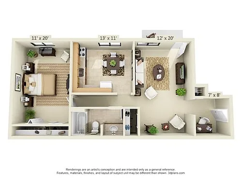 Floor plan One Bedroom W/Den