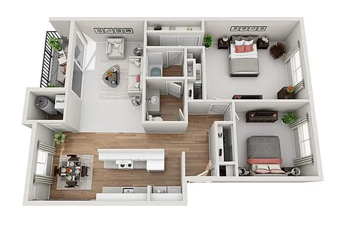 Floor plan 2 Bedroom 1 Bath