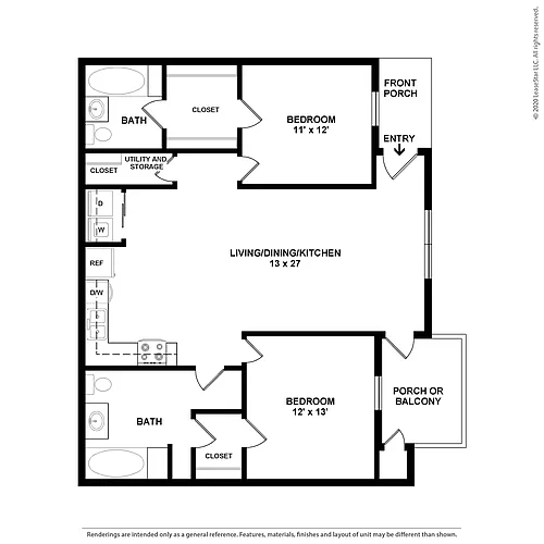 Floor plan Two Bedroom - Not Furnished