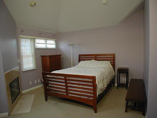 Master with vaulted ceiling and fireplace