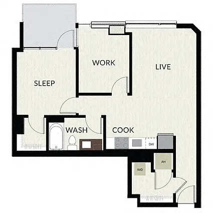 Floor plan 1 Bed + Den/1 Bath-AD3