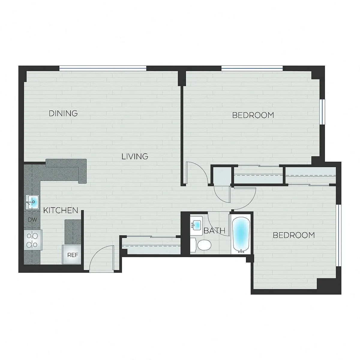 Floor plan 2 Bedroom, 1 Bathroom