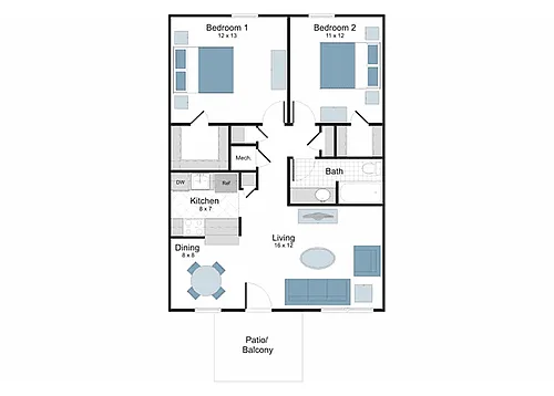 Floor plan 2 Bedroom/ 1 Bath