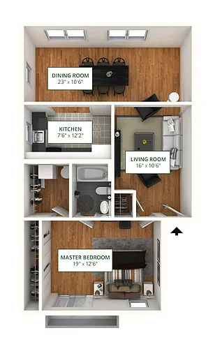 Floor plan 1BR 1BA (800 SF)