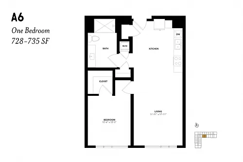 Floor plan One Bedroom A6