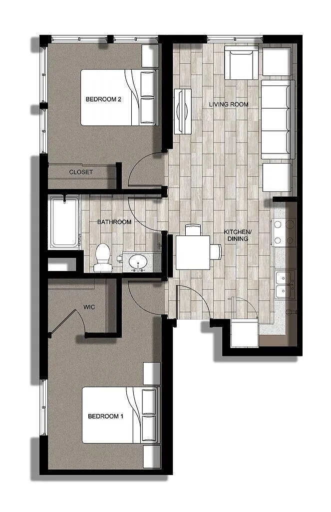 Floor plan 2 Bedroom 1 Bath B