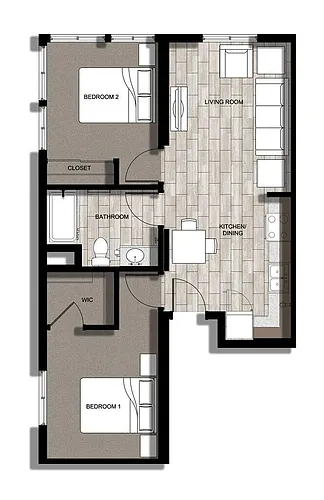Floor plan 2 Bedroom 1 Bath B