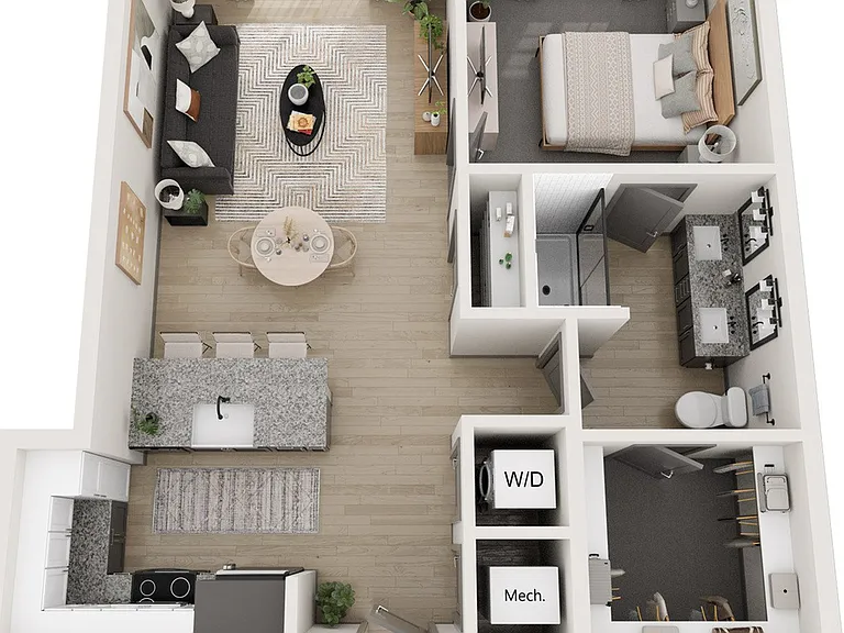 Explore the spacious layout of this elegant one-bedroom apartment, perfect for modern living. Explore the spacious layout of this elegant one-bedroom apartment, perfect for modern living.