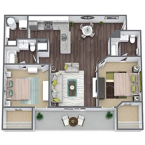 Floor plan B1: 2 Bed 2 Bath