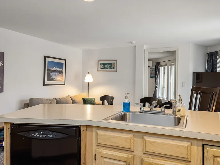 kitchen overlooks living room